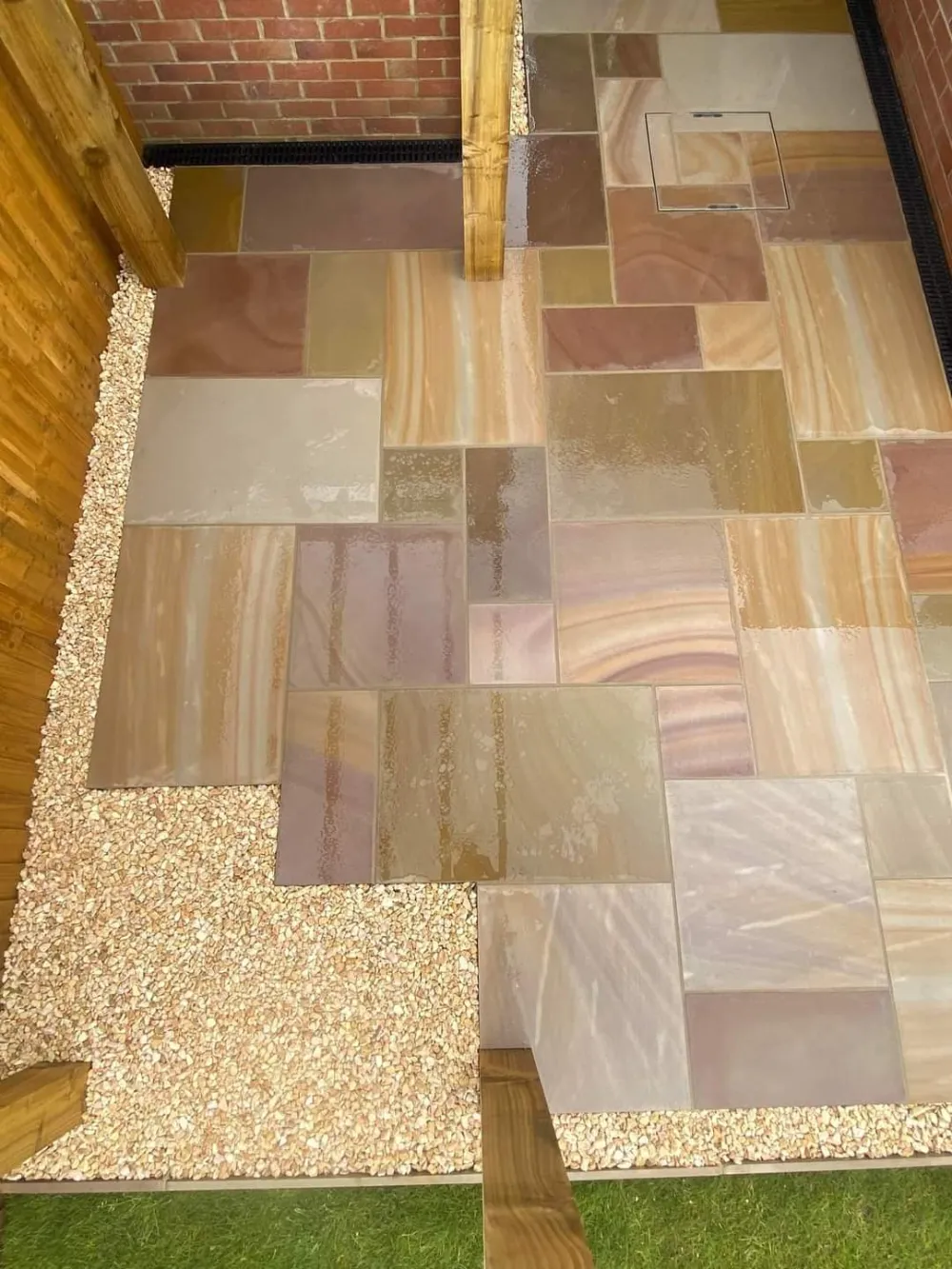 Smooth buff Indian sandstone paving, pale beige batch