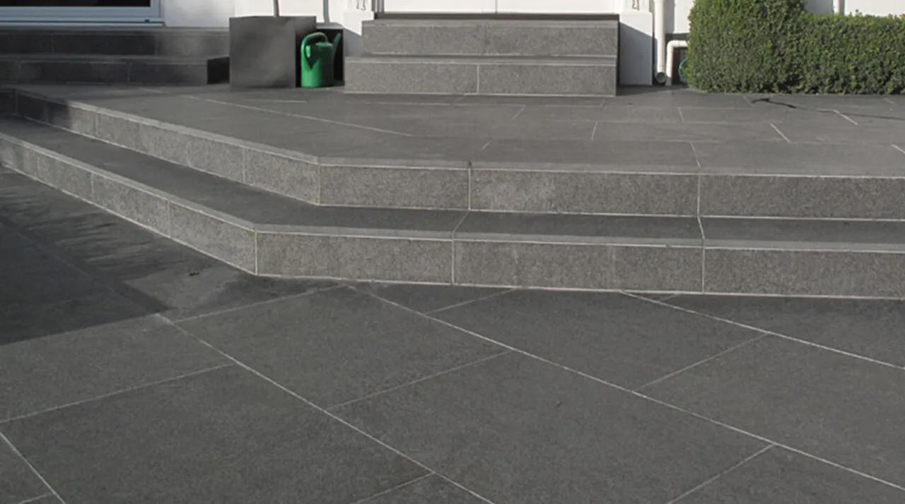 Basalt outdoor tiles installed