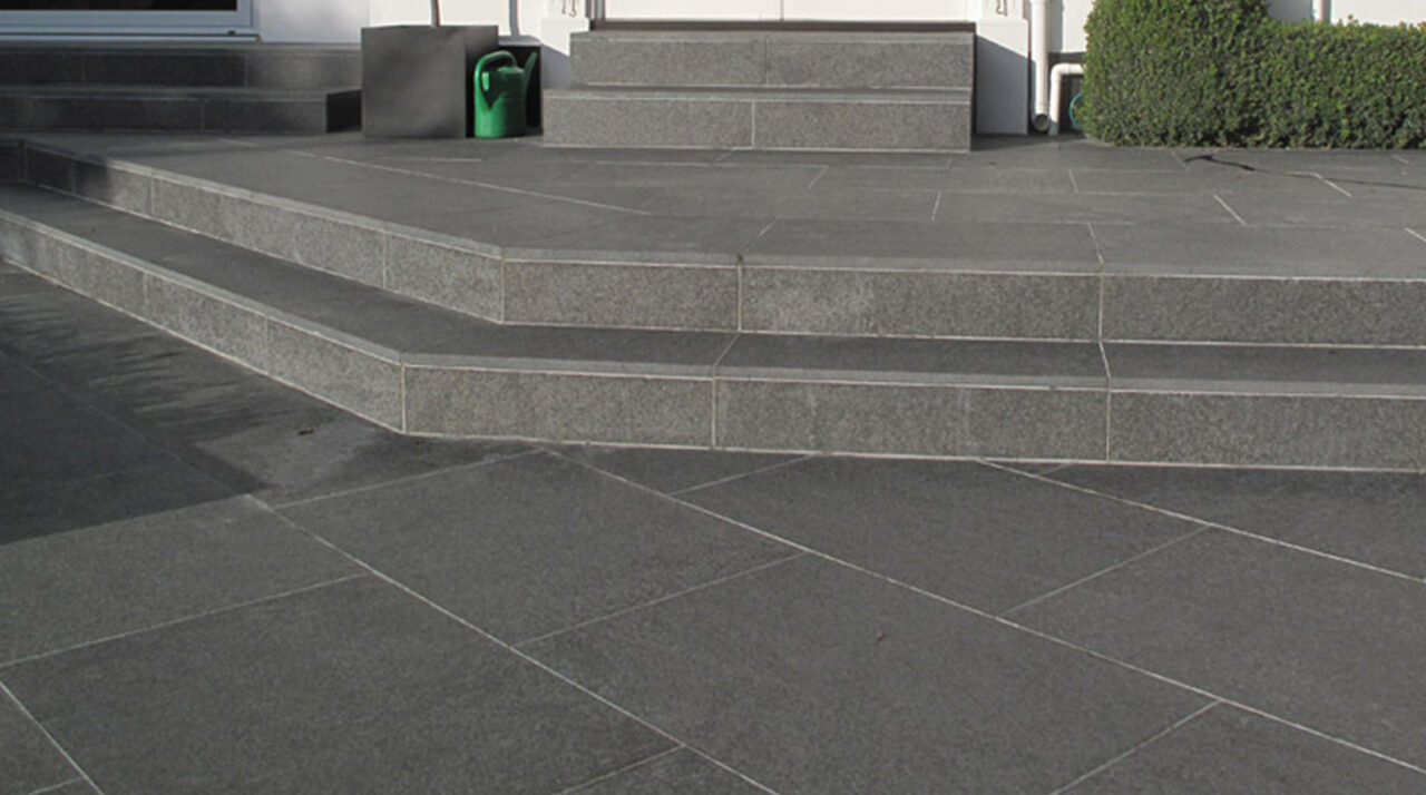 Basalt outdoor tiles installed