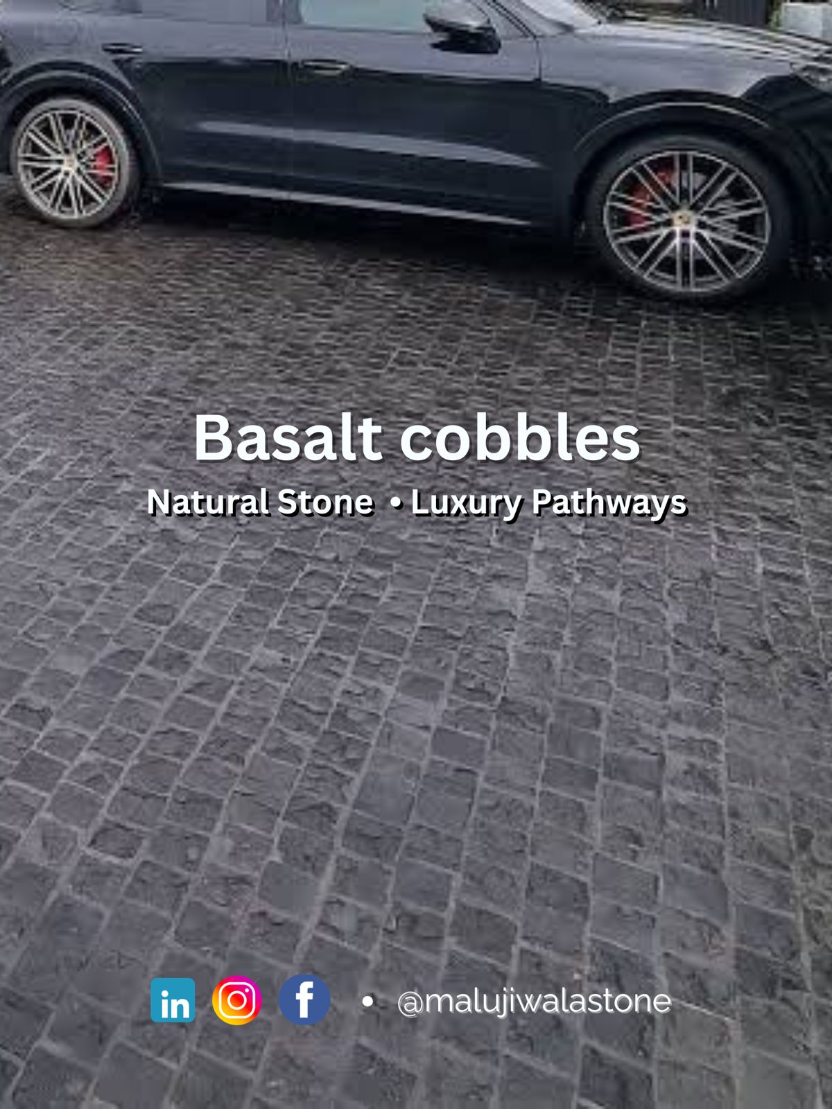 Basalt cobbles installed driveway