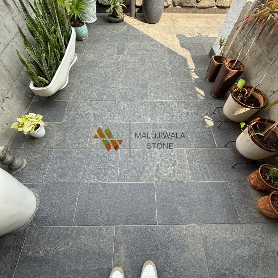 Flamed finish black basalt stone