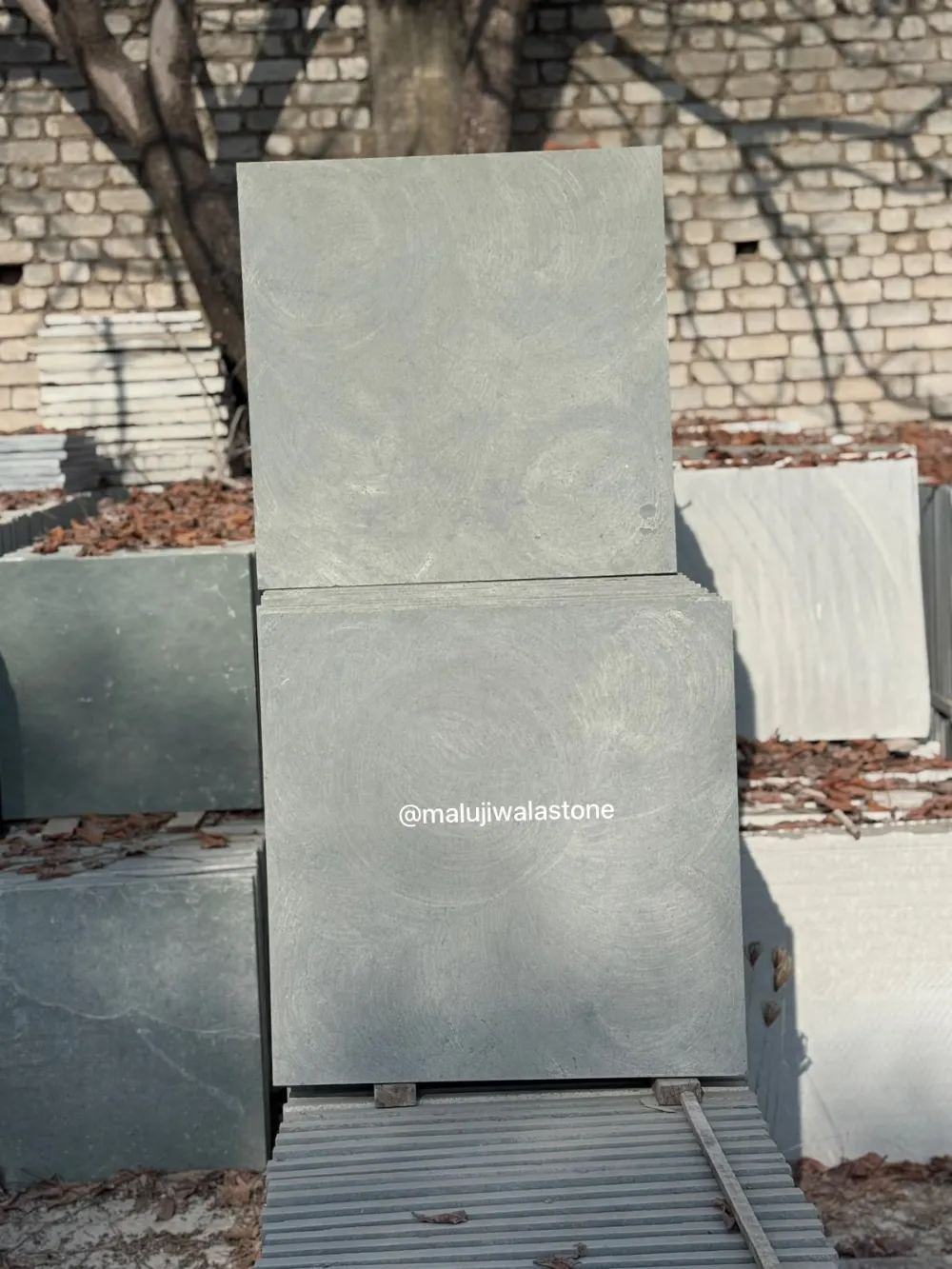 Semi polished green Kota Stone 2 × 2 tiles