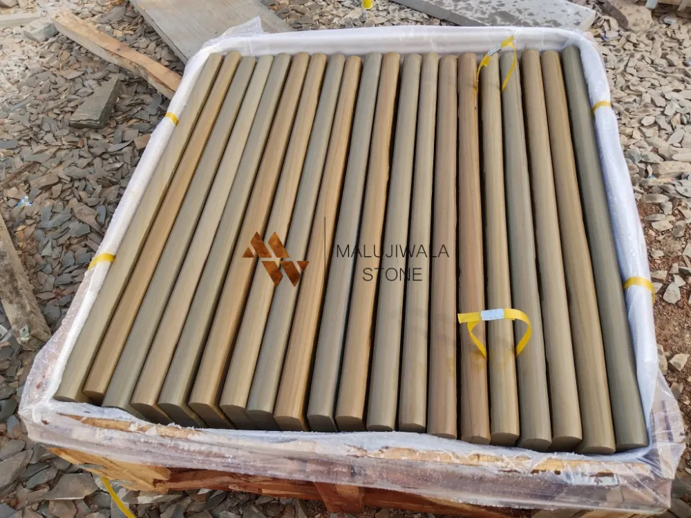 Buff smooth sandstone bullnose entrance step, 40 mm sawn and honed