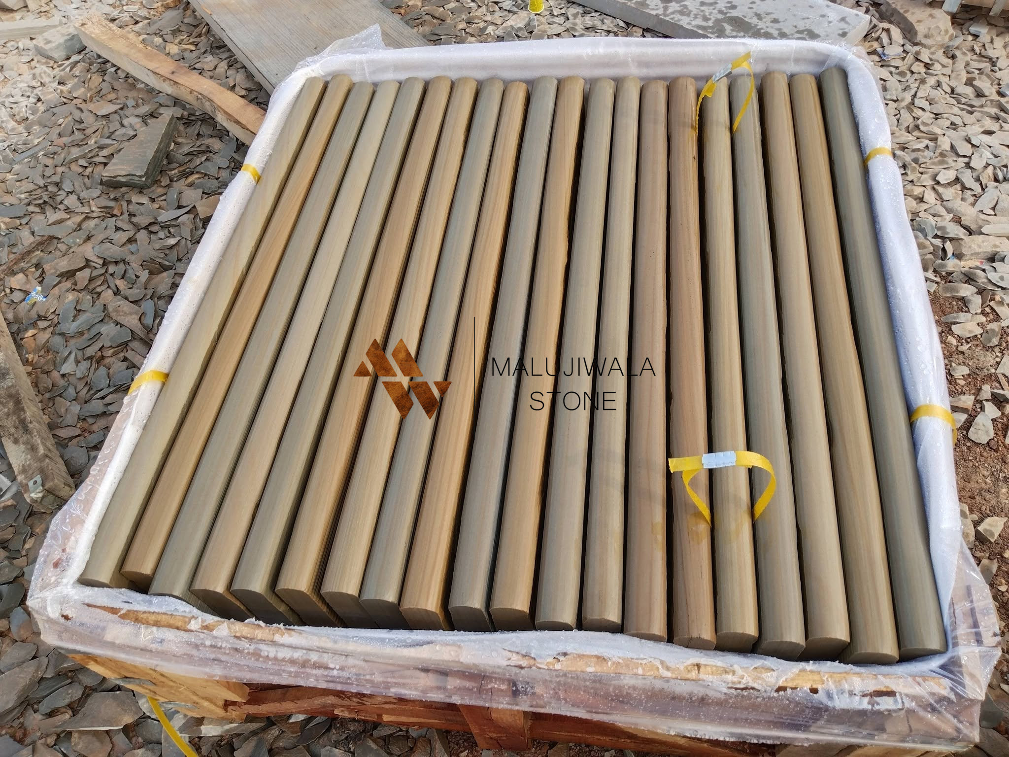 Buff smooth sandstone bullnose entrance step, 40 mm sawn and honed
