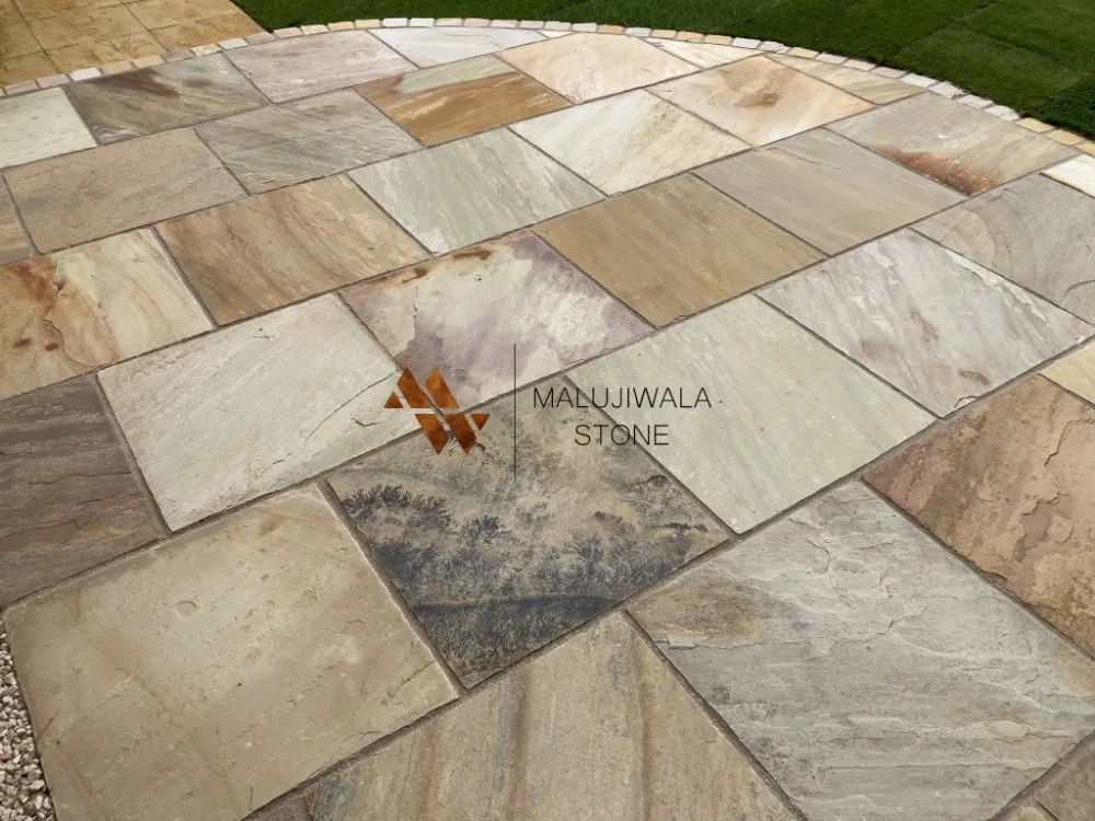Fossil mint indian sandstone paving with fossil markings across the face
