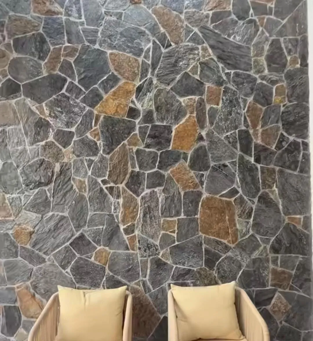 Monsoon Multi Fieldstone RR cladding feature wall behind lounge chairs